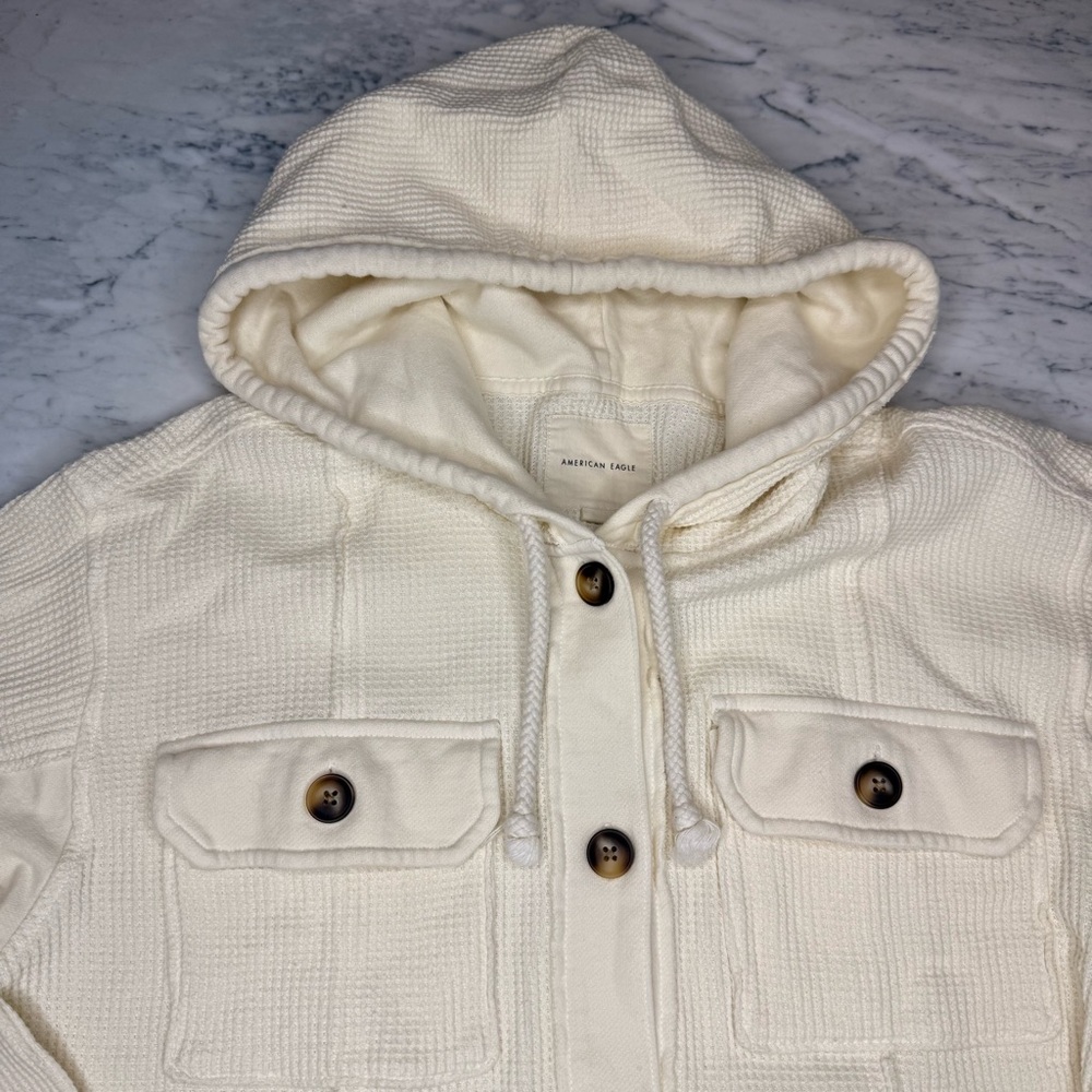 American Eagle Waffle Knit Shacket Cream Sz Small - Picture 3 of 8